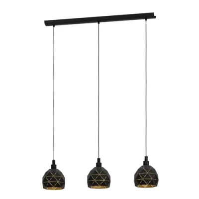 Abbildung von EGLO Pendellampe Roccaforte, 3 flammige Pendelleuchte, Hängelampe aus Stahl, Farbe: Schwarz, gold, Fassung: E14