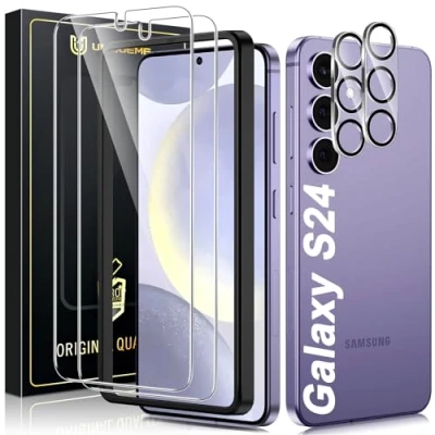 Abbildung von UniqueMe 4 Stück Schutzfolie für Samsung Galaxy S24 Panzer Schutz Glas, 2 Schutzglas und Kameraschutz, 9H Härte Panzerfolie Folie Displayschutz, HD Klar