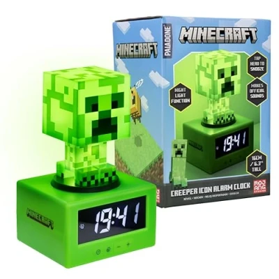 Abbildung von Paladone Minecraft Creeper Wecker Offiziell Lizenziertes Icon mit Musik &amp; Nachtlicht für Kinder und Jugendliche, Gaming Zimmer Zubehör, Gamer Enthusiasten Novitätengeschenk