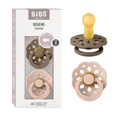 Abbildung von BIBS Boheme Schnuller 2er Pack. BPA frei. Kirschform Nippel, Größe 1 (0 6 Monate), Dark Oak/Blush