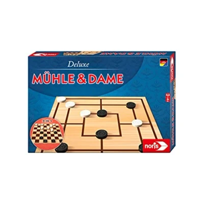 Abbildung von noris 606108012 Deluxe Mühle und Dame, der beliebte Spieleklassiker mit doppelseitigem Spielplan Holzfiguren, ab 6 Jahren