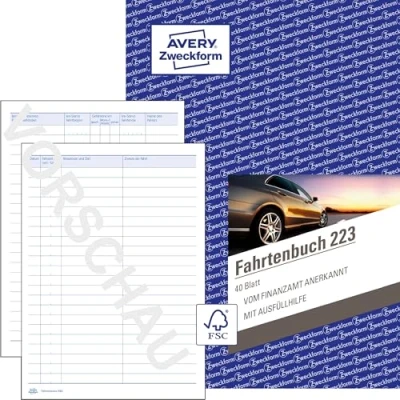 Abbildung von AVERY Zweckform 223 Fahrtenbuch (für PKW, vom Finanzamt anerkannt, A5, 80 Seiten858 Fahrten, für Deutschland &amp; Österreich zur Abgrenzung privater/geschäftlicher Fahrten)
