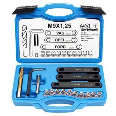Abbildung von CCLIFE 16tlg Bremsgewinde Reparatursatz Gewinde Bremssattel Führungsbolzengewinde M9 x1.25 Kompatibel mit VAG VW AUDI Ford Opel