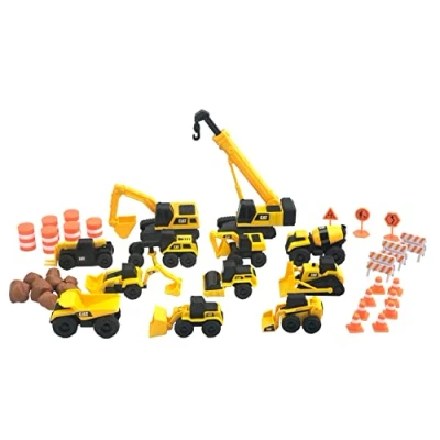 Abbildung von CAT® Construction Little Machines Mega Set I Mit 40 Teilen Enthält Fahrzeuge, einen Kran, Verkehrsschilder, Kegel, Blöcke und Zylinder Für Kinder ab 3 Jahren