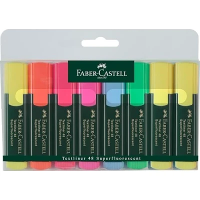 Abbildung von FABER CASTELL 154862 Textmarker TEXTLINER 48 Promo, 1 5 mm, 8er Etui, Inhalt: 3x gelb, je 1x grün, orange, rosa, blau, rot