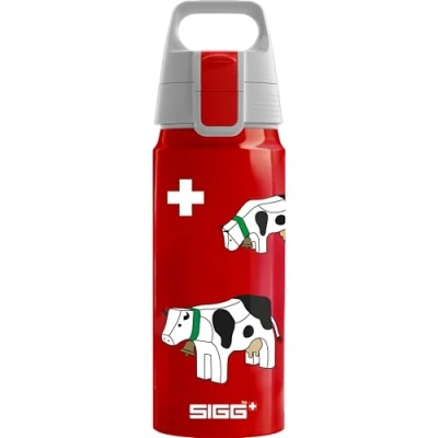 Abbildung von SIGG Alu Trinkflasche Kinder WMB ONE Swiss Cows Für Kohlensäurehaltige Getränke Geeignet Auslaufsicher Federleicht BPA frei Climatepartner zertifiziert Sport &amp; Schule Rot 0,6L