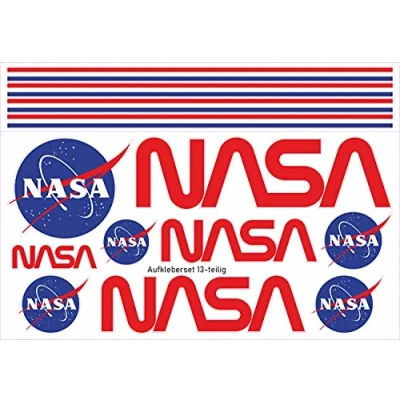 Abbildung von beihaasnatuerlich® Aufkleber NASA 13 teiliges Sticker Set Autoaufkleber Emblem Konturschnitt Astronaut Weltall für Auto, Motorrad, RC Modellbau