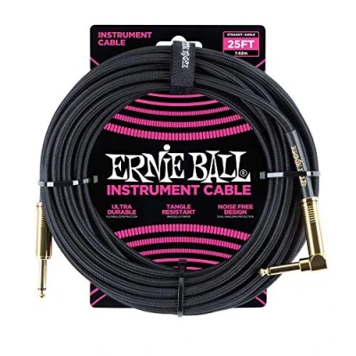Abbildung von Ernie Ball Instrumentenkabel geflochten, gerade/gewinkelt, 7,62 m, Schwarz