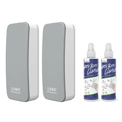 Abbildung von LOUKIN Magnetischer trocken abwischbarer Radiergummi, Whiteboard Radierer, Glastafelradierer (grau), inklusive 2 x 100 ml Reiniger, für Klassenzimmer, Zuhause und Büro, Stück