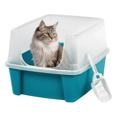 Abbildung von Iris Ohyama Katzenklo mit Schaufel, bis 7 kg, Blau, offen, ohne Deckel, Katzentoilette, hoher Abnehmbarer Rand, Für große Katzen, Kätzchen, Toilet, XXL Toilette, BPA frei, Cat Litter Box, CLH 12