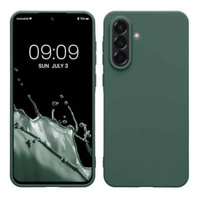 Abbildung von kwmobile Hülle kompatibel mit Samsung Galaxy A56 5G weiches TPU Silikon Case Cover geeignet für kabelloses Laden Tannengrün