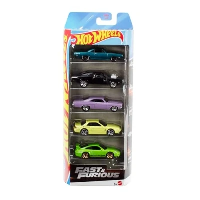 Abbildung von Hot Wheels Fast &amp; Furious Spielzeugautos, Set aus 5 Die Cast Fahrzeugen im Maßstab 1:64, inspiriert von und bekannt der Filmreihe, JDR19