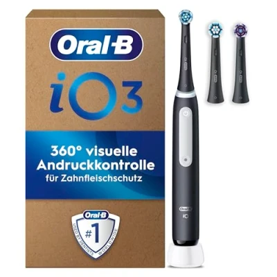 Abbildung von Oral B iO Series 3 PLUS Edition Elektrische Zahnbürste/Electric Toothbrush, Aufsteckbürsten, Putzmodi für Zahnpflege, Designed by Braun, Matt Black