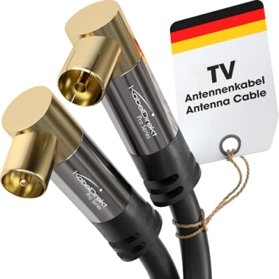 Abbildung von KabelDirekt 4K Antennenkabel, Koaxialkabel, TV Kabel 90 gewinkelt 3 m Fernsehkabel digital &amp; analog, bruchfeste Metallstecker (Winkel Stecker/Winkel Buchse, für DVB C, T, S, schwarz)