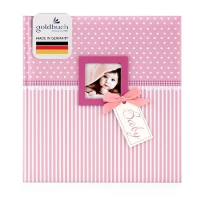 Abbildung von goldbuch 15801 Babyalbum mit Fensterausschnitt, Sweetheart, 30 x 31 cm, Baby Fotoalbum 62 weißen Seiten, davon 4 illustriert und 58 blanko, Fotobuch Pergamin Trennblättern, Kunstdruck, Pink