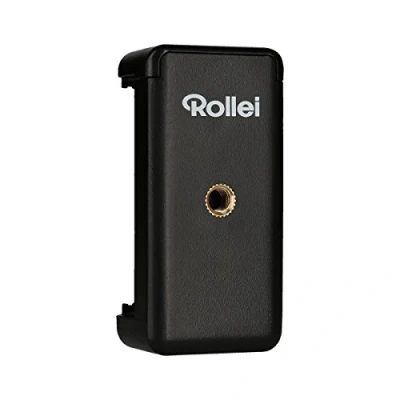Abbildung von Rollei Smartphone Halterung universeller Halter für ihr mit 1/4“ Gewinde an der Unter und Rückseite, passend Smartphones bis zu 8,5 cm Breite Schwarz