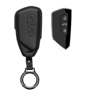 Abbildung von kwmobile Premium Leder Autoschlüssel Schutzhülle kompatibel mit VW Golf 8 3 Tasten Hülle Schlüssel Tasche Schwarz