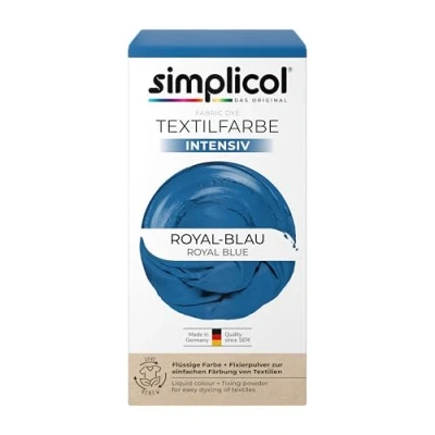 Abbildung von simplicol Textilfarbe intensiv Royal Blau Einfaches Färben in der Waschmaschine Flüssige Farbe &amp; Fixierpulver 1er Pack