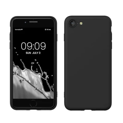 Abbildung von kwmobile Hülle kompatibel mit Apple iPhone SE (2022) / (2020) 8 7 gummierte TPU Silikon Handyhülle Schutzhülle für kabelloses Laden Case in Schwarz matt