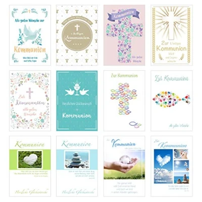 Abbildung von Edition Seidel Set 12 Premium Kommunionskarten mit Umschlag (Doppelkarten/Klappkarten Briefumschlag) Karte Postkarte Kommunion