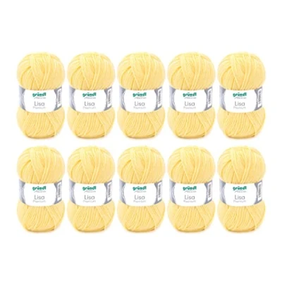 Abbildung von Gründl Lisa Premium Uni Strick &amp; Häkelgarn (weicher und wollartiger Charakter, pflegeleichtes Strickgarn aus 100% Polyacryl, 50 g/ 133 m, Nadelstärke: 3,5 4,5, 10 Knäuel á g), Pastellgelb