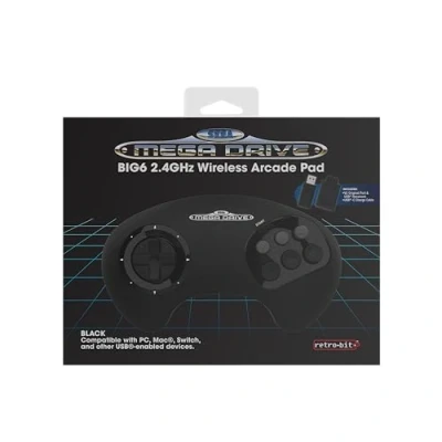 Abbildung von Retro Bit BIG6 2.4 GHz SEGA Mega Drive Wireless Arcade Controller Pad for Original/Mini, Switch, PC &amp; Mac Black