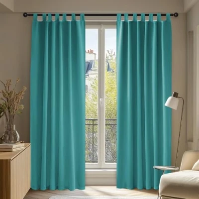 Abbildung von Deconovo Verdunkelungsvorhang Schlaufen Gardinen Blickdicht Thermovorhang Kälteschutz Wohnzimmer Schlaufenschal, 245x140 cm(HöhexBreite), Türkis, 2er Set
