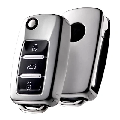 Abbildung von OATSBASF Autoschlüssel Hülle VW, vw Golf Schlüsselbox, Schlüsselhülle Cover für Polo Passat Skoda Seat 3 Tasten (Mattes Grau)