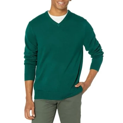 Abbildung von Amazon Essentials Herren Pullover mit V Ausschnitt (in Übergröße erhältlich), Dunkelgrün, M
