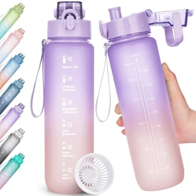 Abbildung von AOHAN Trinkflasche, 1l Wasserflasche BPA Frei, Trinkflasche Sport Auslaufsicher, Sportflasche mit Zeitmarkierung für Fitness, Büro, Schule, Yoga, Outdoor