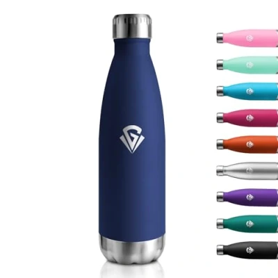 Abbildung von Trinkflasche Edelstahl 500ml, BPA Frei Isolierflasche, Thermosflasche Auslaufsicher, Vakuum Doppelwandig, Thermo Wasserflasche für Fitness, Fahrrad, Schule, Camping, Kinder, Sprudel