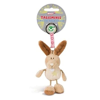 Abbildung von NICI 49389 Schlüsselanhänger Talisminis Hase 7 cm beige Kuscheltieranhänger mit Schlüsselring für Schlüsselband, Schlüsselbund &amp; Schlüsselhalter Glücksbringer Taschenanhänger Botschaft, hell braun