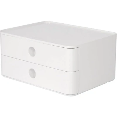 Abbildung von HAN Schubladenbox Allison SMART BOX mit 2 Schubladen und Trennwand, Kabelführung, stapelbar, Utensilienbox für Büro, Schreibtisch Küche, möbelschonende Gummifüße, 1120 12, hochglänzend, snow white