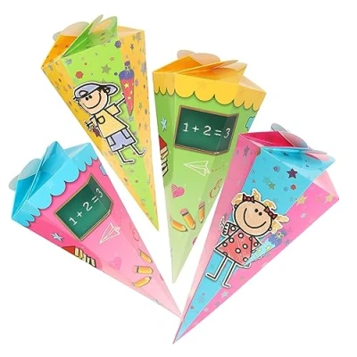 Abbildung von com four® 4X Schultüte 30cm, Geschwisterschultüten aus Pappe, Faltbare Zuckertüte für die Einschulung zum Schulanfang, Geschenkverpackung Schulanfänger