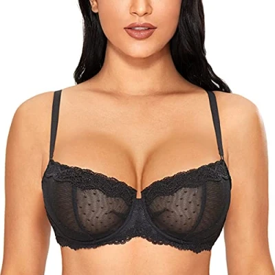 Abbildung von DOBREVA Balconette BH Damen mit Bügel Push Up Dirndl Spitze BHS Sexy Grosse Grössen Ungefüttert Schwarz#New 90D