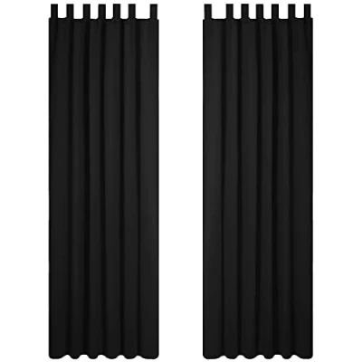 Abbildung von Deconovo Verdunkelungsvorhang Schlaufen Dicke Gardinen Schlafzimmer Thermogardine Schlaufenschal, 245x140 cm(HöhexBreite), Schwarz, 2er Set