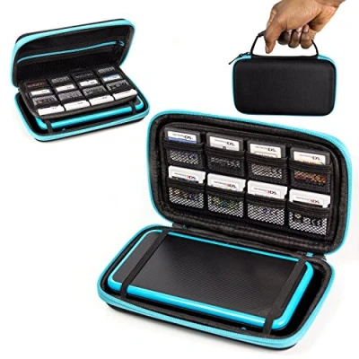 Abbildung von Orzly 2DS XL Case, Tasche für das Neu Nintendo Aufbewahrungstasche / Hartschalen Case/Cover/Hülle/Schutzhülle die New Konsole &amp; Accesoires BLAU auf Schwarz