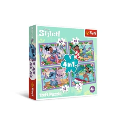 Abbildung von Trefl 34633, Verrückter Tag Lilo &amp; Stitch Puzzle 4in1, 35 bis 70 Elemente Unterschiedlicher Schwierigkeitsgrad, Spiel für Kinder ab 4 Jahren, Mehrfarbig
