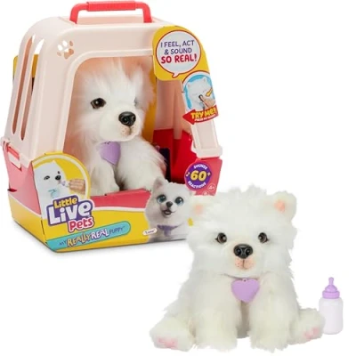 Abbildung von Little Live Pets My Really Real Puppy Luna; Interaktiver Welpe; 60+ Geräusche/Reaktionen; realistisches Aussehen; 1 aus 72 Varianten; Spielset mit Transportbox; Batterien enthalten; ab 5 Jahren