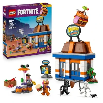 Abbildung von LEGO Fortnite Durrr Burger Restaurant Kreatives Spielzeug mit den Minifiguren Strandbomber, Beefboss, Schmierfink Gaming und Sammlergeschenk für Jungen Mädchen ab 10 Jahren 77076