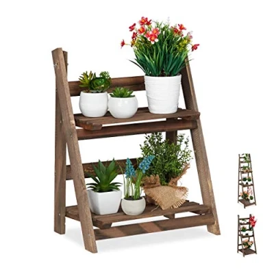 Abbildung von Relaxdays Blumentreppe, 2 stufig, Blumenleiter Holz, klappbar, Leiterregal Pflanzen, HBT: 51,5 x 41 24 cm, dunkelbraun