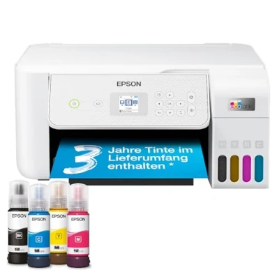 Abbildung von Epson EcoTank ET 2876 A4 Multifunktions Wi Fi Tintentankdrucker, mit einem im Lieferumfang enthaltenen Vorrat an Tinten bis zu 3 Jahren