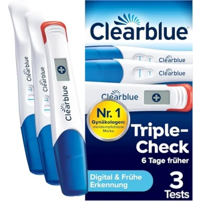 Abbildung von Clearblue Schwangerschaftstest Ultra Frühtest Kombipack Triple Check, 3 Tests (1 digital 10mIU/ml, 2 visuell 10mIU/ml), Pregnancy Test / Frühschwangerschaftstest, Ergebnisse 6 Tage früher