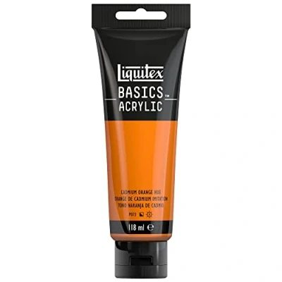 Abbildung von Liquitex 8870037 Basics Acrylfarbe, monopigmentierte Künstlerpigmente, lichtecht, mittlere Viskosität, Archivqualität, seidenglänzender Finish, 118ml Tube Kadmiumorange Farbton