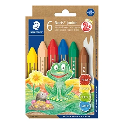 Abbildung von STAEDTLER Wachsmalkreide Noris junior 224, perfekt für kleine Kinderhände, extra bruchsicher, Etui mit 6 Farben, 224 C6