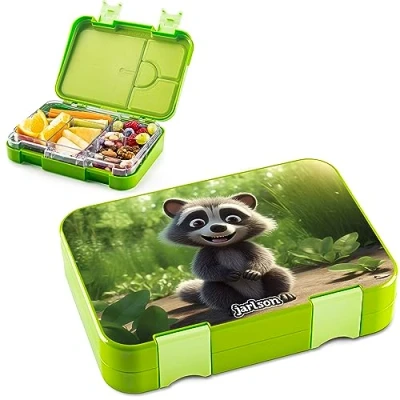 Abbildung von Jarlson® Brotdose Kinder mit Fächern TONI Lunchbox Bento Box auslaufsicher Jausenbox für Kindergarten und Schule Mädchen Jungen Vesperbox Snackbox (WASCHBÄR)