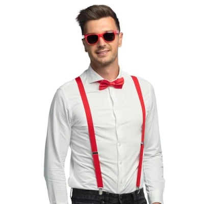 Abbildung von Boland Kostümset 3 teilig, Zubehör Set mit Hosenträger, Brille und Fliege, für Festival, JGA, Karneval Mottoparty