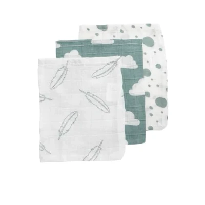 Abbildung von Meyco 458003 Mull/Musselin Waschlappen 3er Set 21x17cm Feder Wolke DOTS Stone Green Weiss