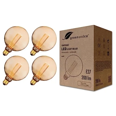 Abbildung von greenandco 4x Vintage Design LED Birne zur Stimmungsbeleuchtung E27 G125 gold 4W 200lm 1800K extra warmweiß 320 230V flimmerfrei nicht dimmbar Edison Glühbirne