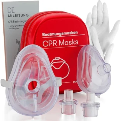 Abbildung von Beatmungsmasken Set (1x Erwachsene, 1x Kinder) Beatmungsmaske Erste Hilfe CPR Hygienischer Mund zu Beatmung Schutz für Notfälle und Rettungseinsätze